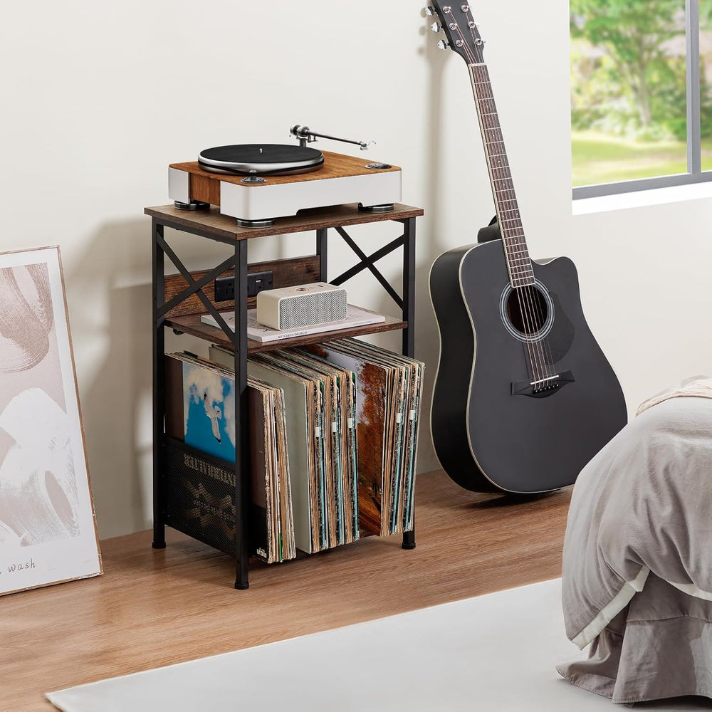 AMHANCIBLE Record Player Stand with Charging Station, Turntable Stand with St...