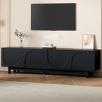 Ball & Cast Modern TV Stand with Arch Cabinets for TVs up to 78", Minimalist Entertainment Center w/Solid Wood Legs and Adjustable Shelves, Media Console for Living Room,Black
