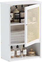 HITNET Medicine Cabinet, Rattan Bathroom Wall Cabinet Over Toilet, Bamboo Space Saver Storage Organizer with Door and Shelf for Living Room, Kitchen, Entryway, White