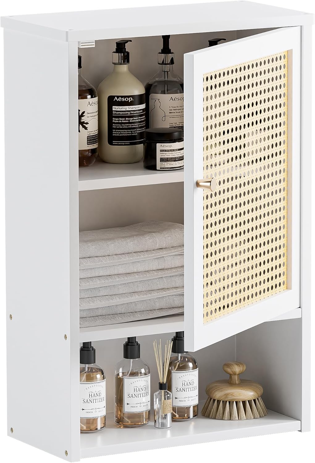 HITNET Medicine Cabinet, Rattan Bathroom Wall Cabinet Over Toilet, Bamboo Space Saver Storage Organizer with Door and Shelf for Living Room, Kitchen, Entryway, White
