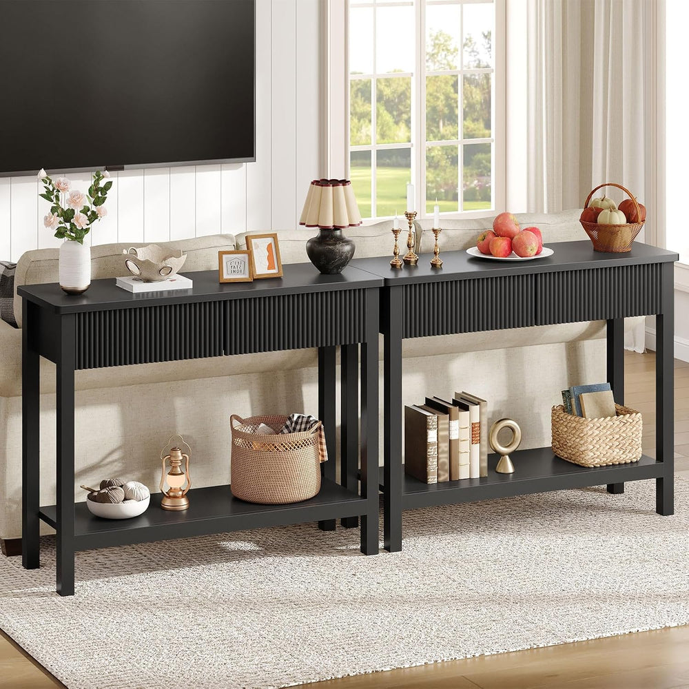 HOOBRO 39.4" Console Table with 2 Wavy Drawers, Narrow Long Entryway Tab...