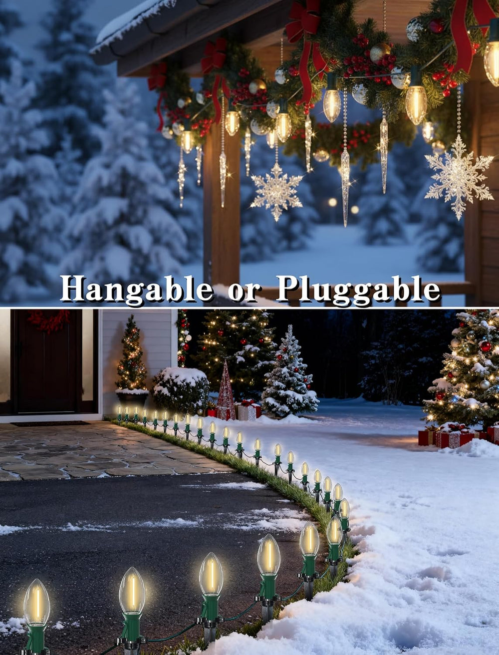 38FT C9 LED Christmas Pathway Lights with 25 C9 Bulbs and Stakes