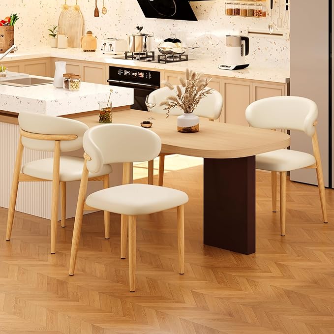 Kitchen Dining Chairs Set of 6 Modern Soft Linen Farmhouse Dining Room Chairs, Beige/Original