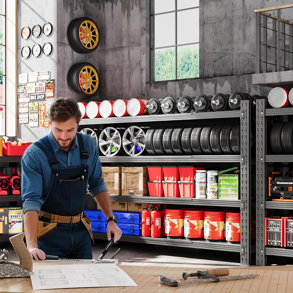 60"W Metal Shelving Units, 5000LBS Garage Shelving Heavy Duty, 24" Deep Large Storage Shelves, 4 Tier Tall Steel Industrial Shelving , Adjustable Standing Shelf for Warehouse / Shop 60"W x 24"D x 70"H