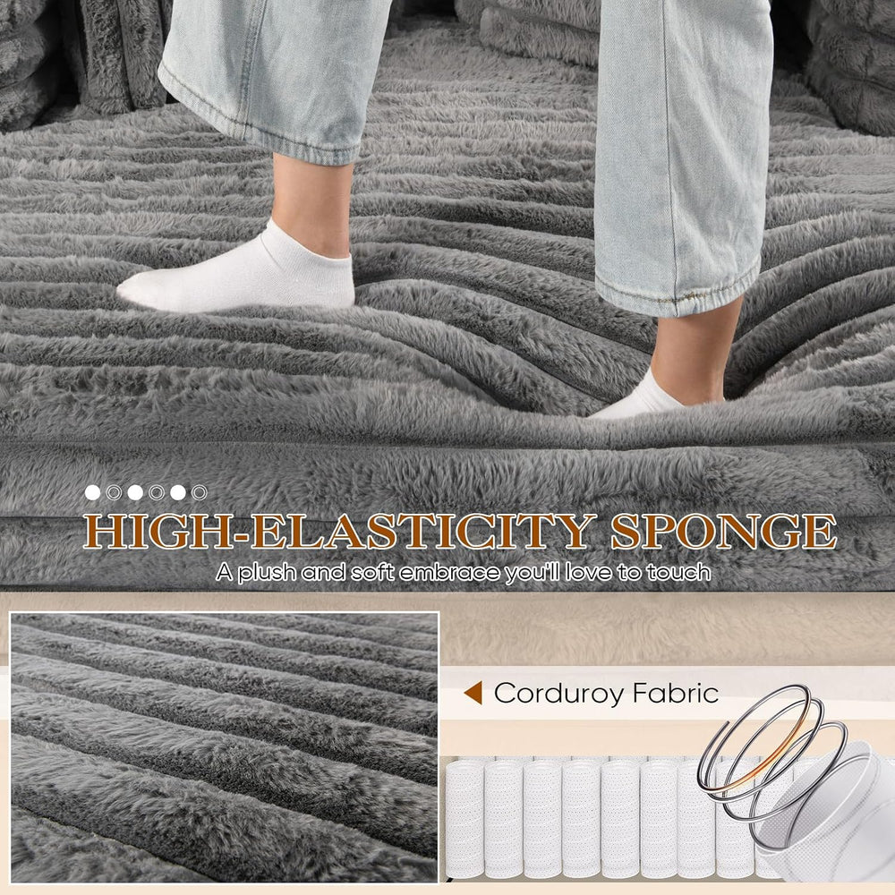 Chaise Lounge Chair Indoor, Comfy Corduroy Plush Fluffy Foam Floor Compressed...