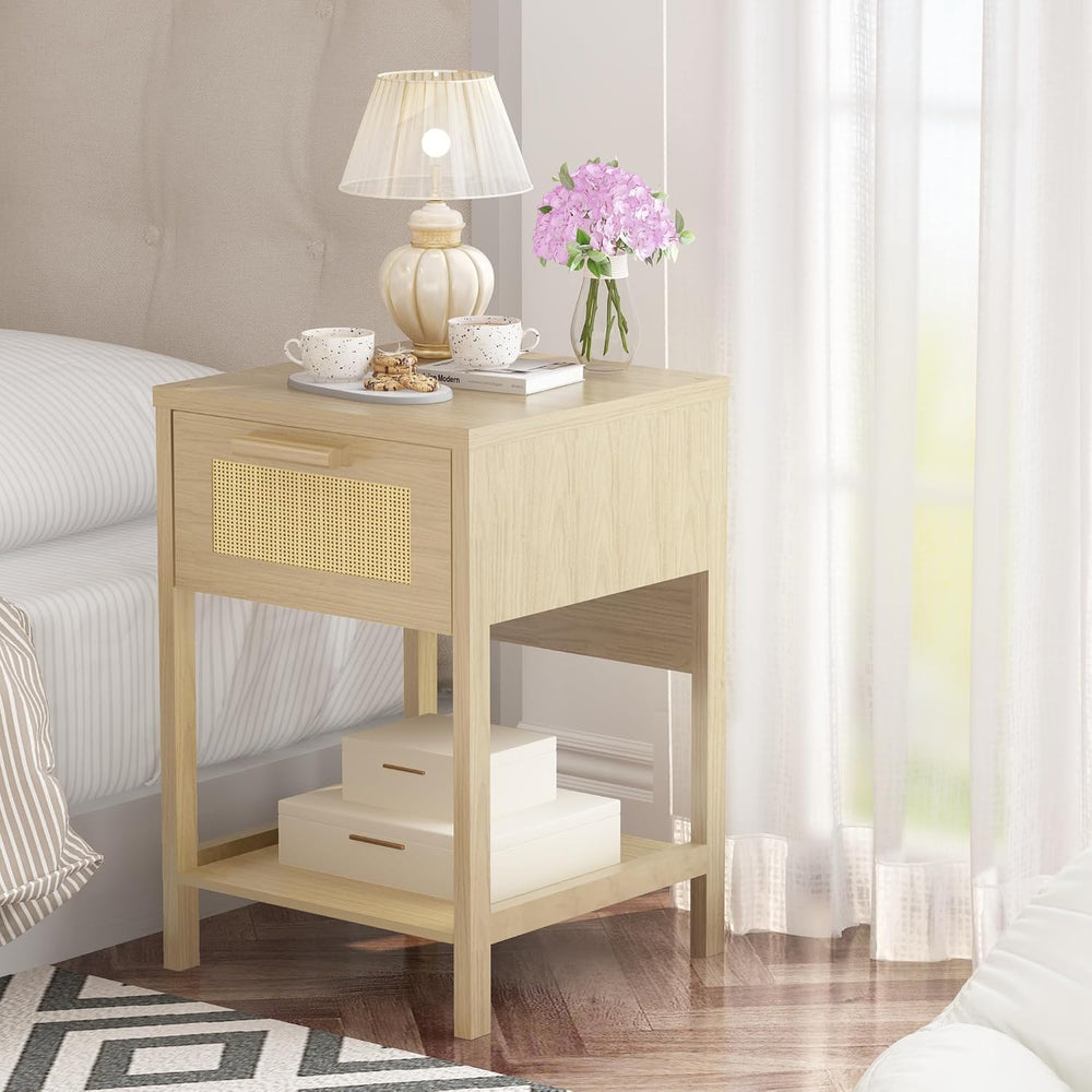 furlinkhm Rattan Nightstand, Boho Bedside Table, 23" Rattan Nightstand, ...