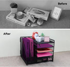 Desk Organizers and Accessories with File Holder, 5-Tier Paper Letter Tray Organiser with Drawer and 2 Pen Holder, Mesh Desktop Document Organizer for Office Supplies, Workspace - Black