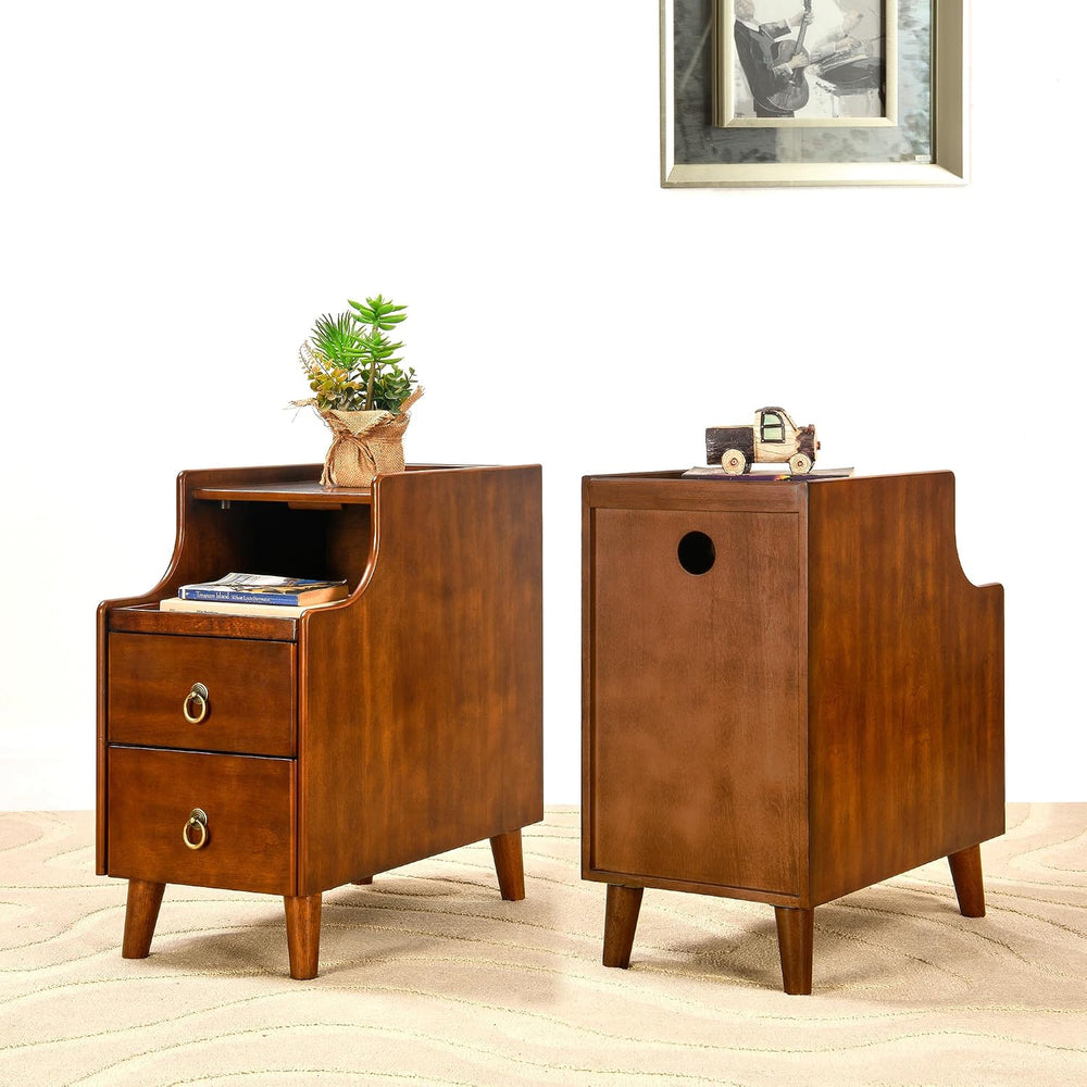 Narrow End Side Table with 2 Drawers and Pull-Out Tray, No-Tools Assembly Sof...