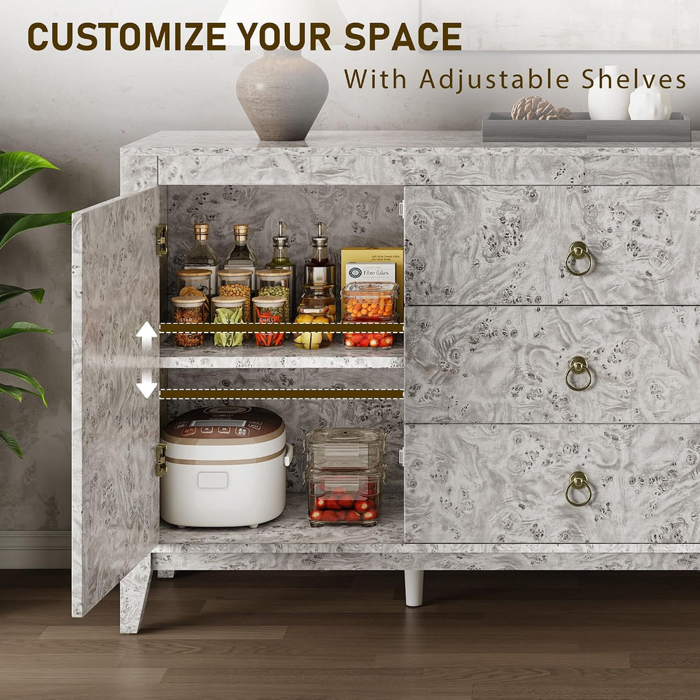 LUXOAK 60'' High Gloss Burl Wood Buffet Sideboard, Storage Cabinet wi...