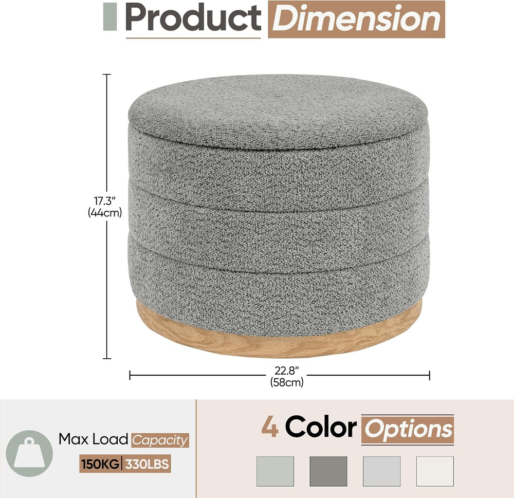 Round Storage Ottoman with Tray Lid, Folding Chenille Fabric Footrest with Hi...