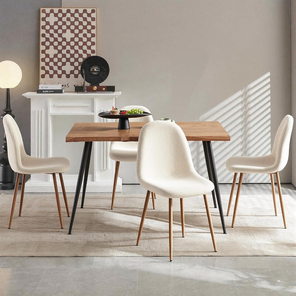 Howtek 5 Piece Dining Table Set, Modern Rectangular Kitchen Dining Room Table with 4 Teddy Fabric Dining Chairs, Space-Saving Kitchen Table Set for Apartment, Living Room, Small Space