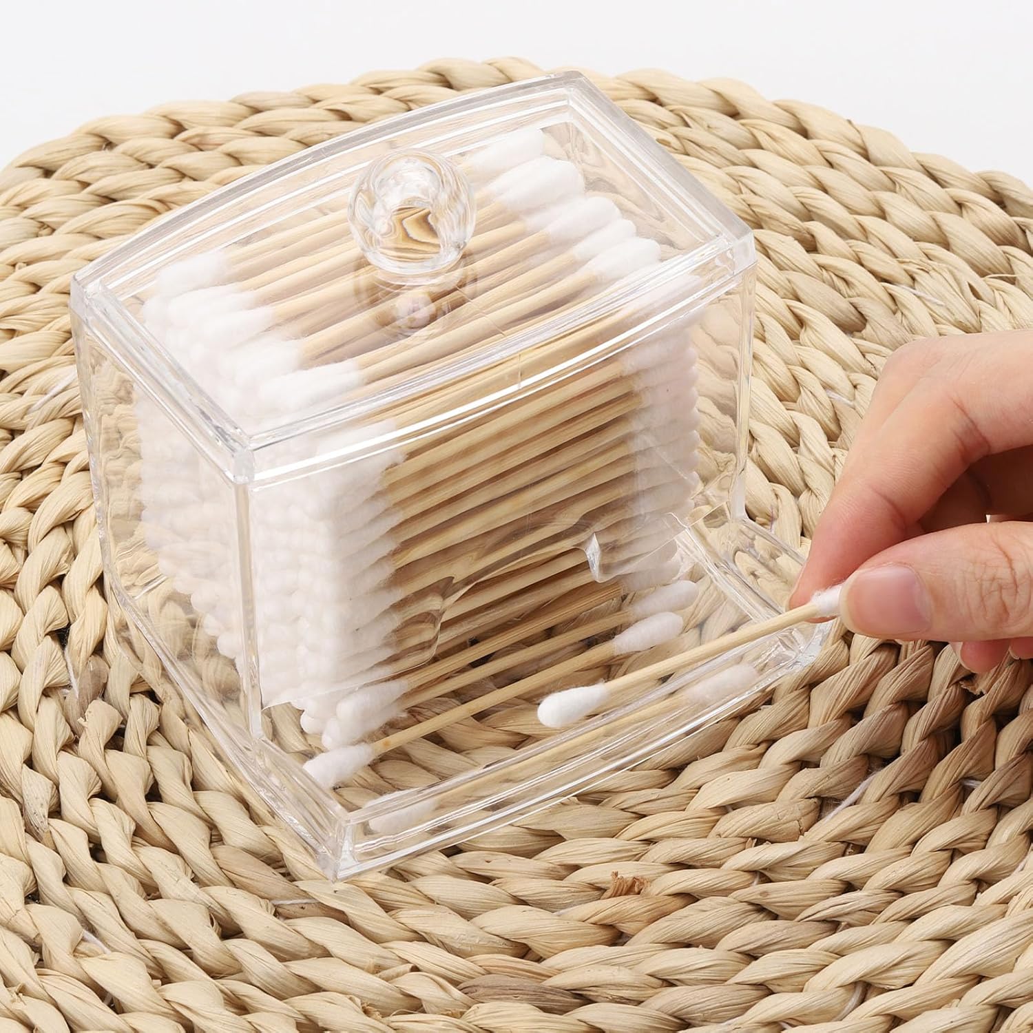 Tbestmax 2 Pack 10oz Qtip Dispenser Big Clear Qtip Holder, Bathroom Container Organizer Accessories Decor for Storage-Qtips Cotton Ball