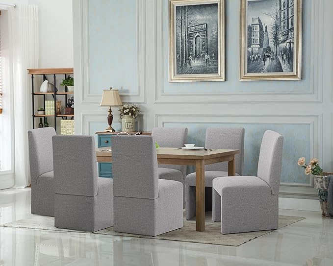 Upholstered Dining Chairs Set of 2 Modern Kitchen & Dining Room Chairs Linen Fabric Dining Chairs with Wooden Frame, Grey