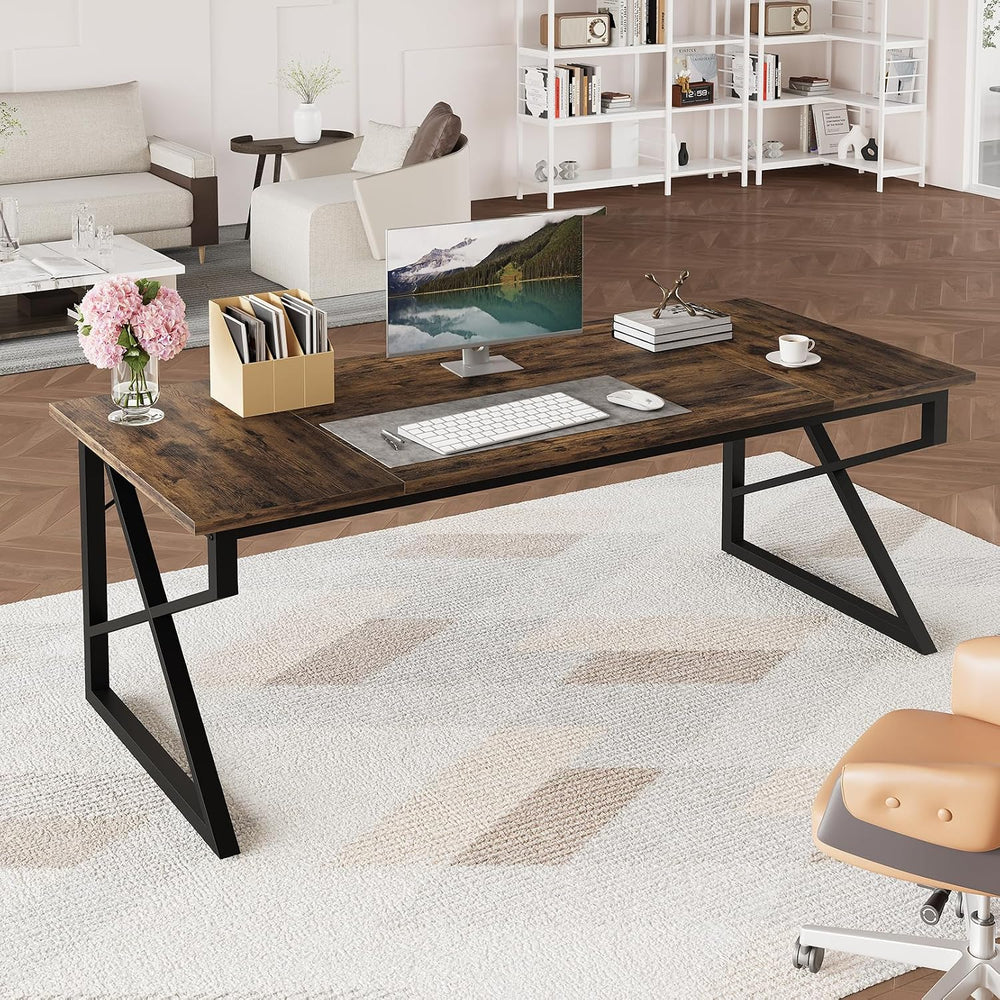 71 Inch Executive Desk, Heavy Duty Computer Office Desk, Brown