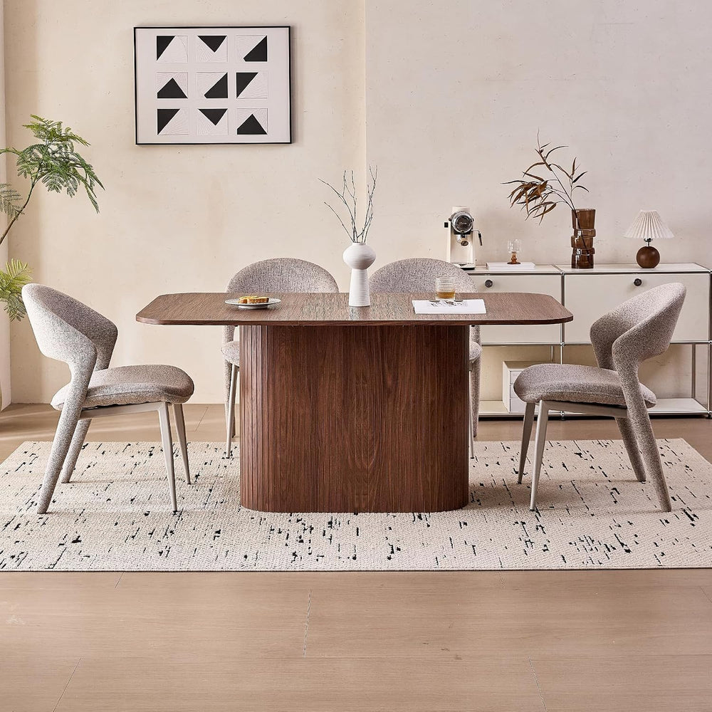 63" Large Dining Table for 4 6, [Rounded Corners] [Grooved Pedestal Base...