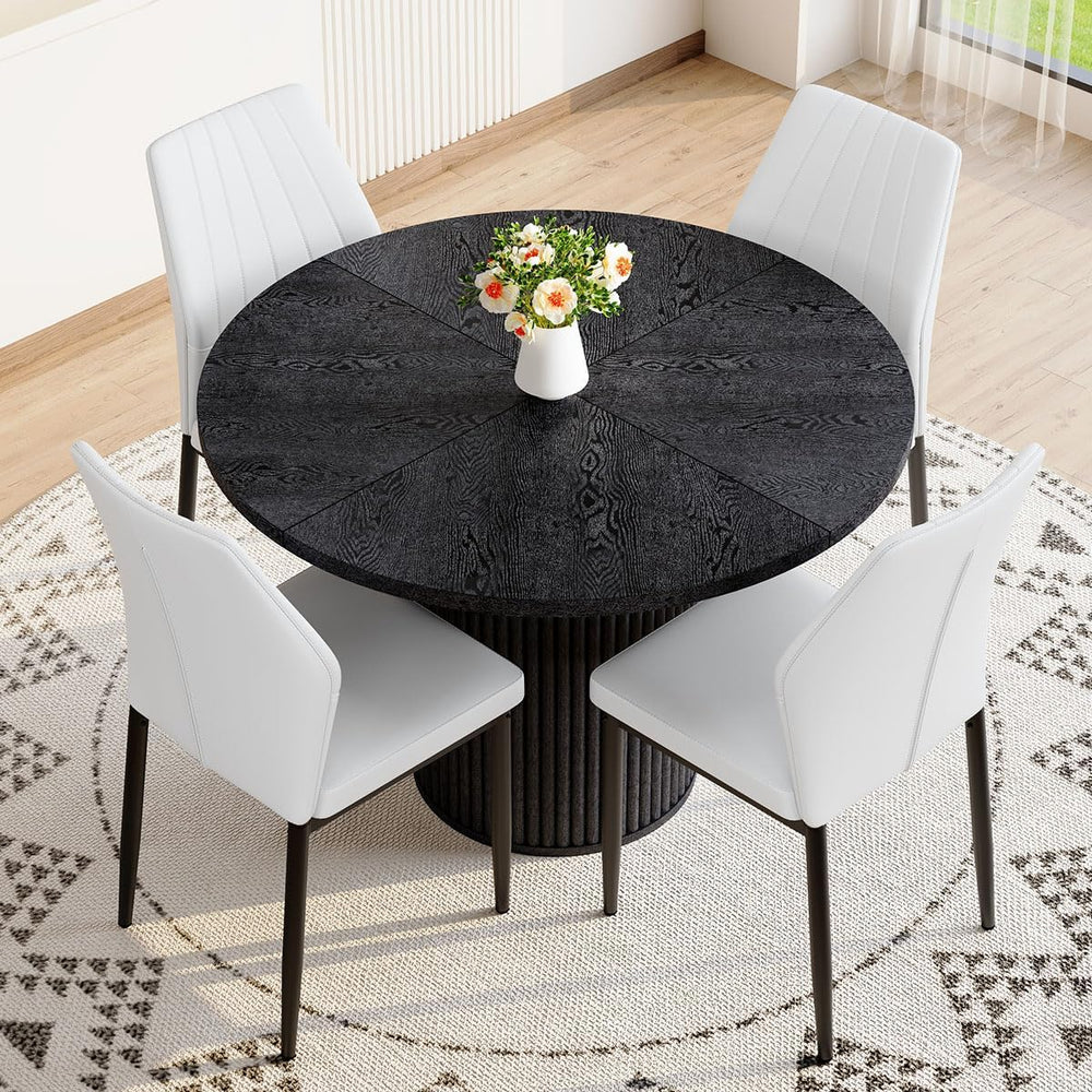 Round Dining Table Set for 4, Black Kitchen Table Set for 4 with 42''...