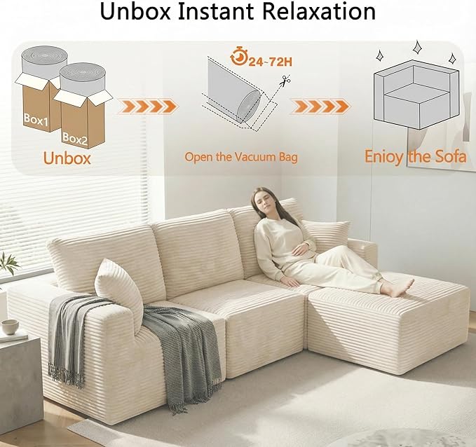 Homall Sectional Couches for Living Room, Modern Boneless Couch with Deep Seat, Upholstered Cloud Sofa, No Assembly Required (Beige, L Shaped Sofa)