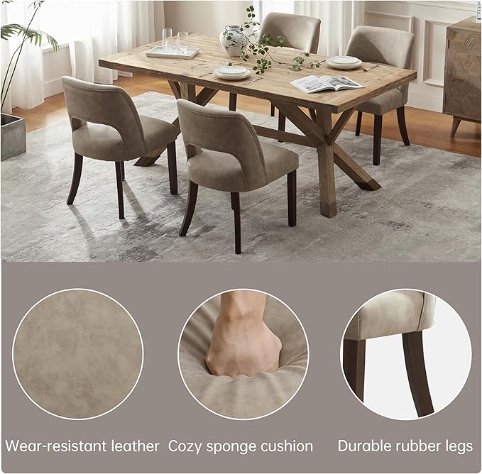 VKNOW Modern Dining Chairs Set of 6, Faux Leather Upholstered Dining Room Cha...