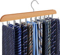 Tie Rack Hanger for Closet, 2 in 1 Belt Tie Hangers with 20 Folding Hooks, 360 Degree Rotating Wooden Tie Holder Organizer for Men Ties Belts Scarves Tank Tops Accessories, Wood (1 Pack)