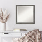 Amanti Art Grey Wall Mirror 23x23 Regis Barnwood Grey Narrow Square Bathroom Mirror for Wall Decor Living Room, Medium Rustic Farmhouse Wood Frame, Hangs Horizonally and Vertically, Bathroom Decor