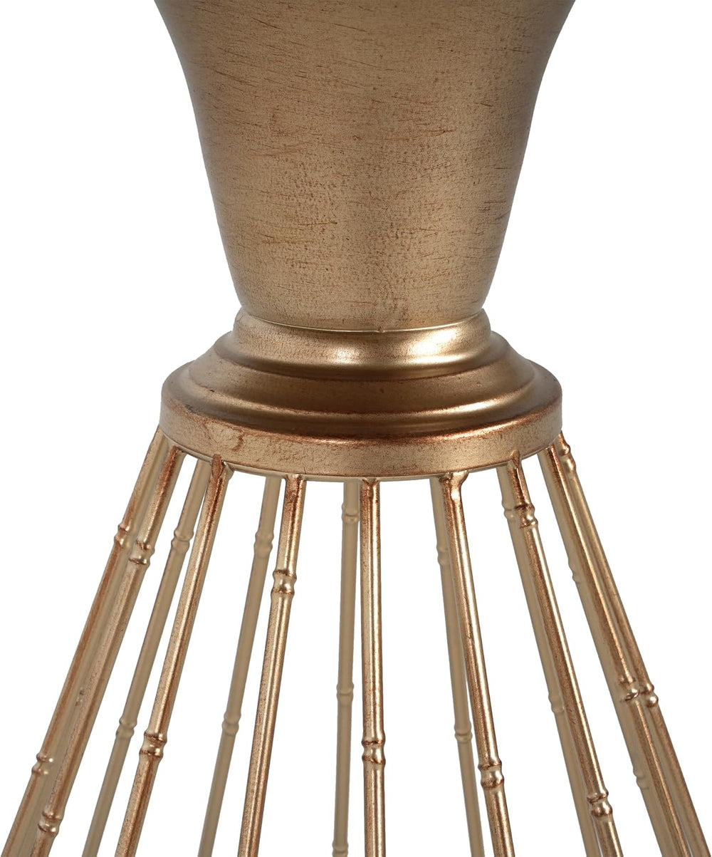 Vintage-Inspired Pine Side Table with Cut-Out Edge, Antique Gold & Natura...