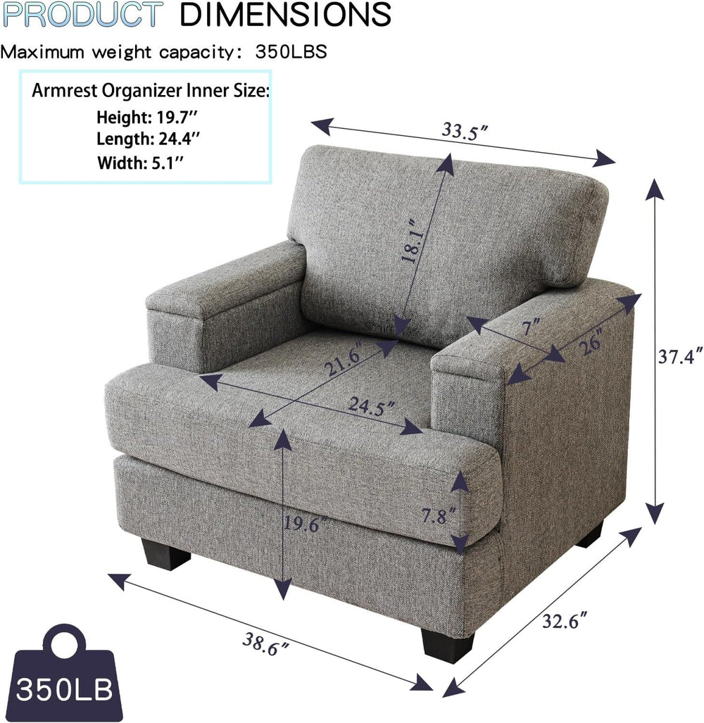Oversized Accent Chair with Armrest Organizer,Comfy Living Room Chairs with T...