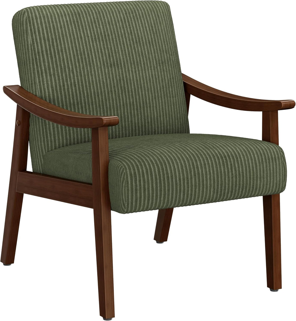 Yaheetech Accent Chairs, Mid-Century Corduroy Fabric Armchairs, Dark Green | ...