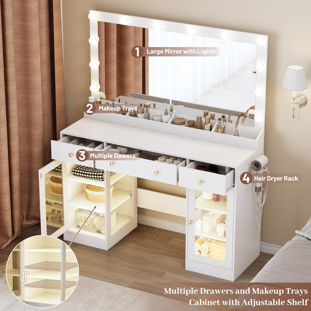 Thacuok Makeup Vanity with Large Mirror and Lights, 47''Wide Dressing...