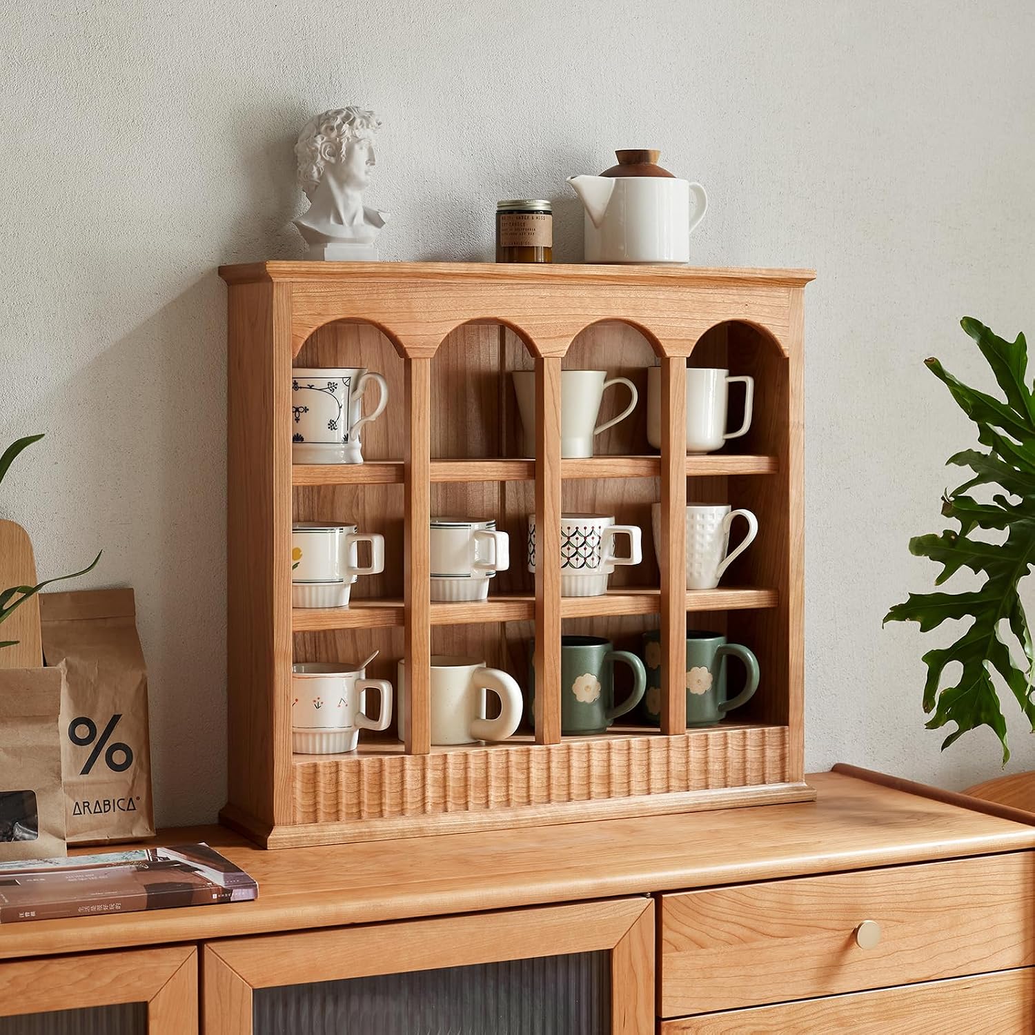 Solid Wood Countertop Cabinets,North America A Grade Cherry One Piece Solid Wood Storage Rack Simple European Style Wooden Kitchen Table Cup Holder No Assembly Required