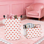 QUEENLALA Large Foldable Round Storage Basket Laundry Hamper, Pink Heart | 19.7"H x 15.15"D, waterproof & easy wipe. Folds flat to save space. Ideal for bedroom, bathroom, closet
