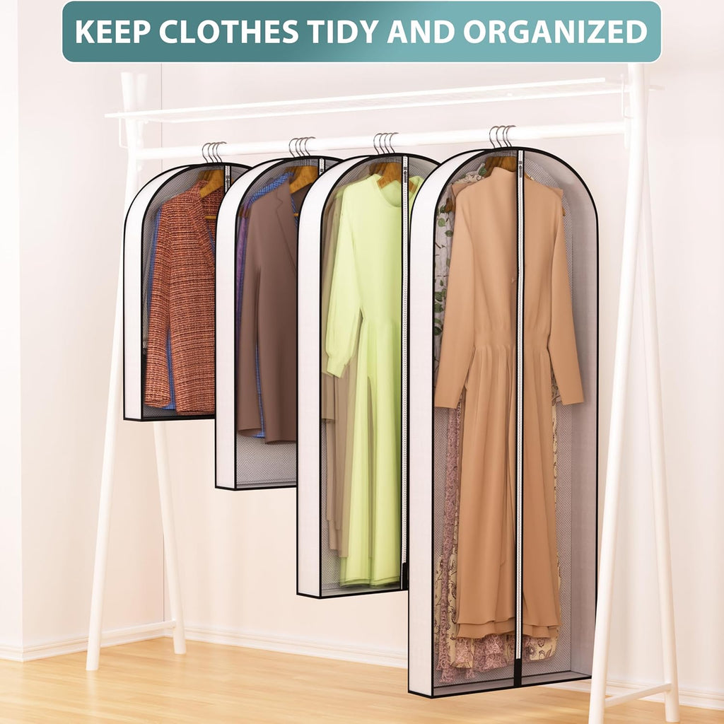 50” Garment Bags for Hanging Clothes 4” Gusseted - with Clear Window, Breathable Fabric, Metal Zipper, Suit Coat Long Dress Protector for Clothes Closet storage, Season Off, Moving, 3 Pack