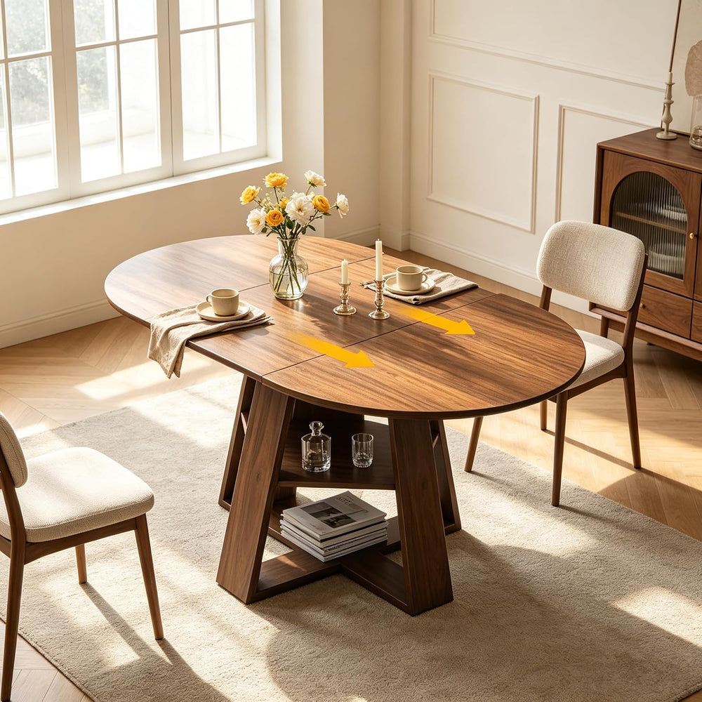 43"-59" Extendable Round to Oval Wooden Dining Table | 1.2" Th...