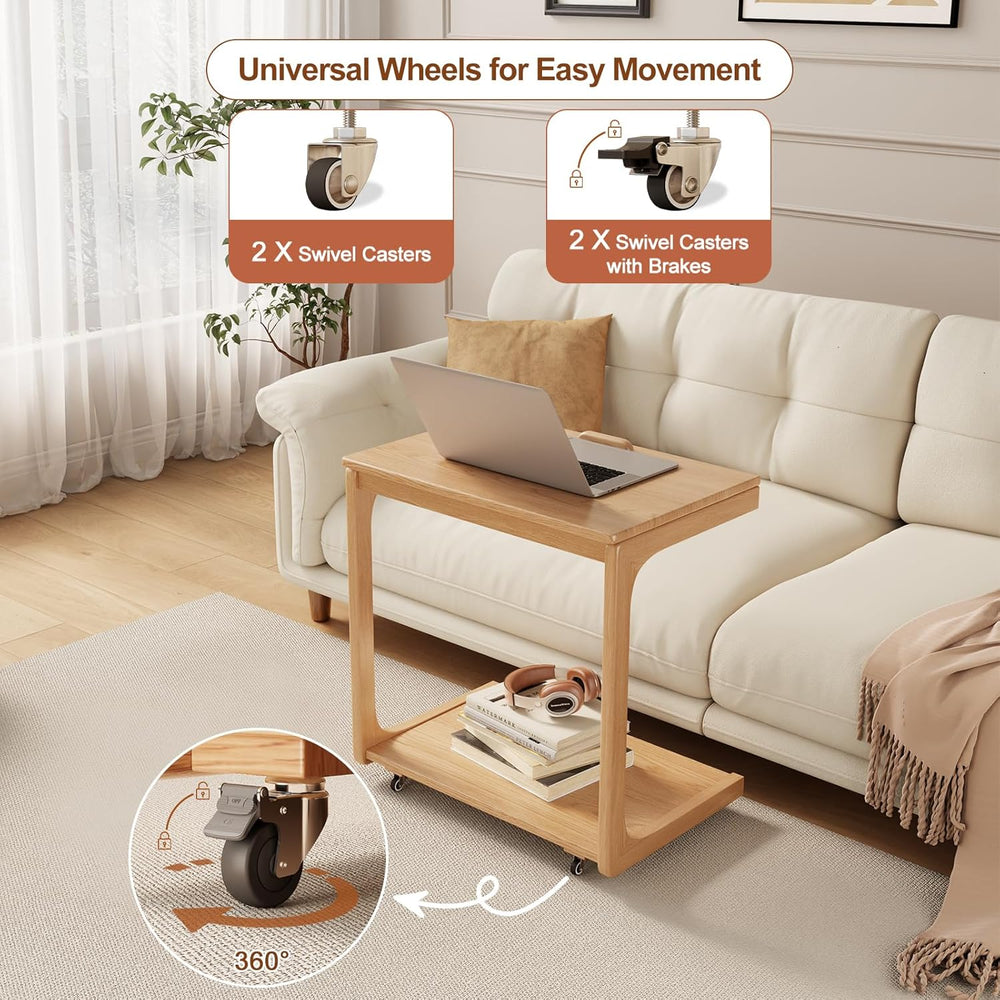 AQIMUELE Wooden C-Shaped End Table,Couch Table with Adjustable Desktop,Small ...