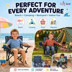 Emily Rose Playful Dinosaurs Kids Folding Camp Chair - Lightweight Portable Toddler Beach Chair Ages 2-7 with Safety Lock Cup Holder Carry Case 125 lb Capacity for Boys Girls Indoor Outdoor Adventures