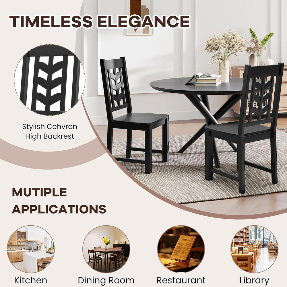 NAFORT Wood Dining Chairs Set of 6, Black Kitchen Chairs, Solid Rubber Wood C...