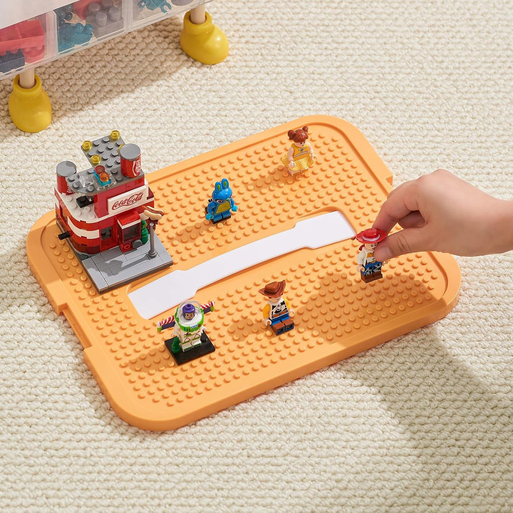 Organizers Storage Box for lego: Plastic Stackable Storage Case with Building Blocks Lids, Containers with Carrying Handle and Adjustable Grid Organizers, 1 Layer Orange