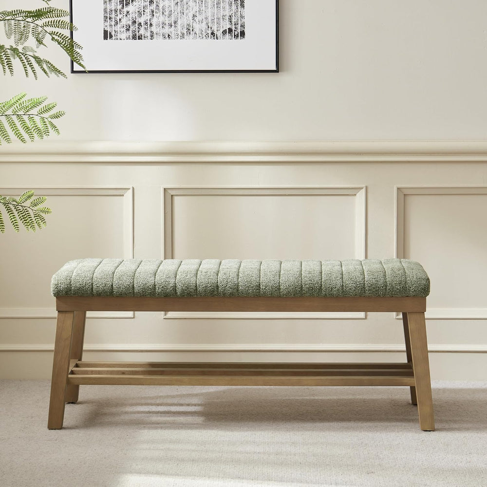 VKNOW Entryway Bench, Storage Shoe Bench with Rubberwood Legs, Green | Shoe R...