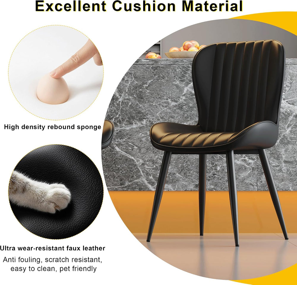 Dining Chairs Set of 6,Black Leather Dining Chair Upholstered,Kitchen Chair,M...