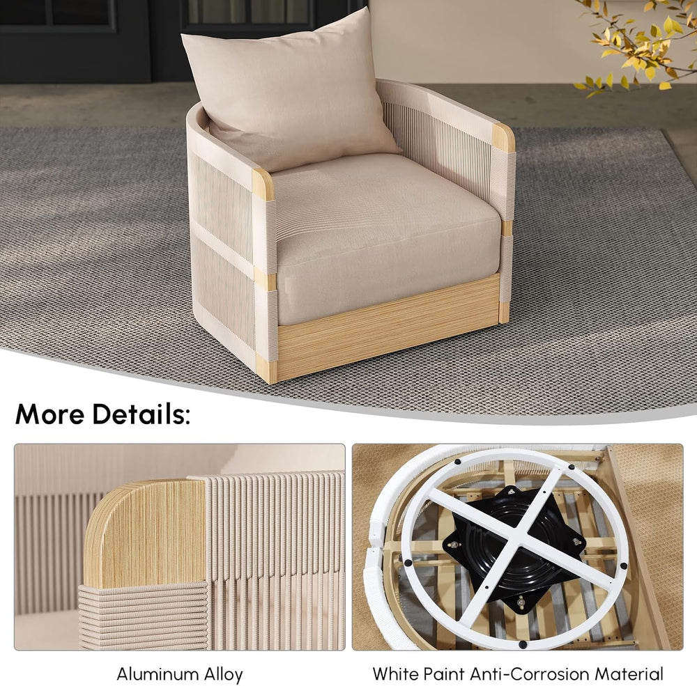homary Patio Rattan 360° Swivel Chair Pieces of 2, Outdoor Wicker Furniture w...