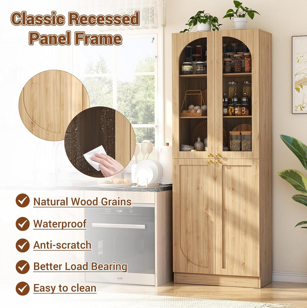 Cyclysio 80" Tall Kitchen Pantry Cabinet, 47" Wide Arch Storage Cab...