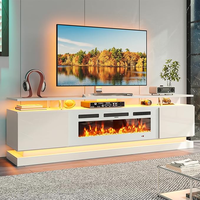 80" Fireplace TV Stand, Modern Entertainment Center for TVs Up to 90&quo...