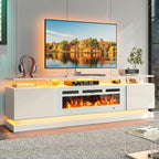 80" Fireplace TV Stand, Modern Entertainment Center for TVs Up to 90", TV Console with Storage Cabinets, Media Console for Living Room, White TV Stand and Black Fireplace