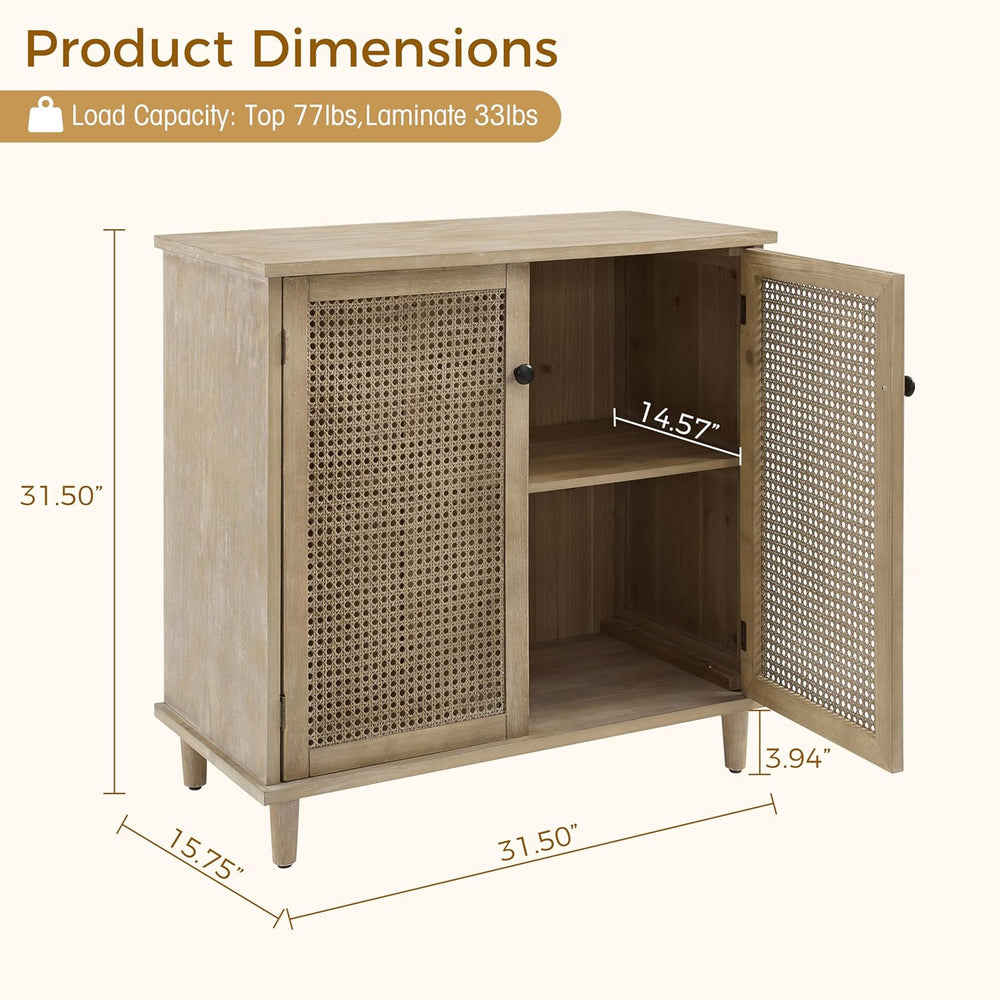 Fat Ant Buffet Cabinet with Storage, Rattan Sideboard Cabinet with 2 Magnetic...
