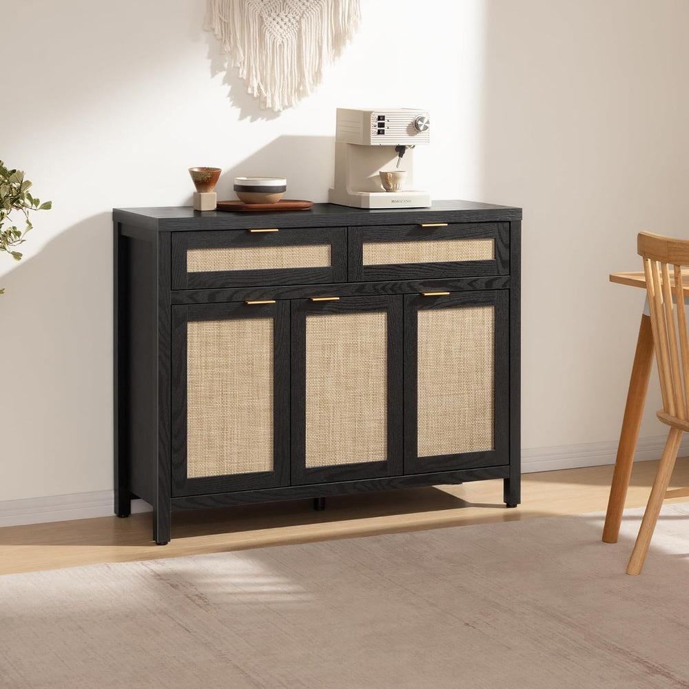 SICOTAS Rattan Sideboard Buffet Cabinet with Storage, Boho Credenza Accent Ca...