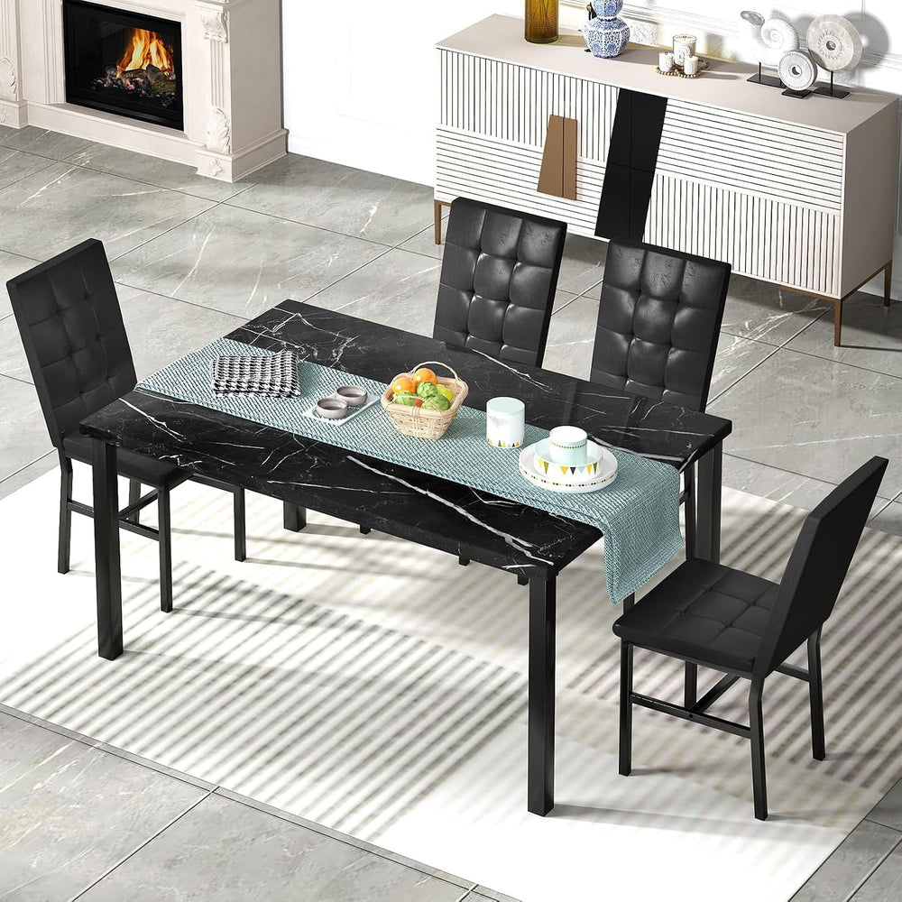 Hooseng Kitchen Table Set 5 Piece Dining Room Table Set Marble Dining Table 4...