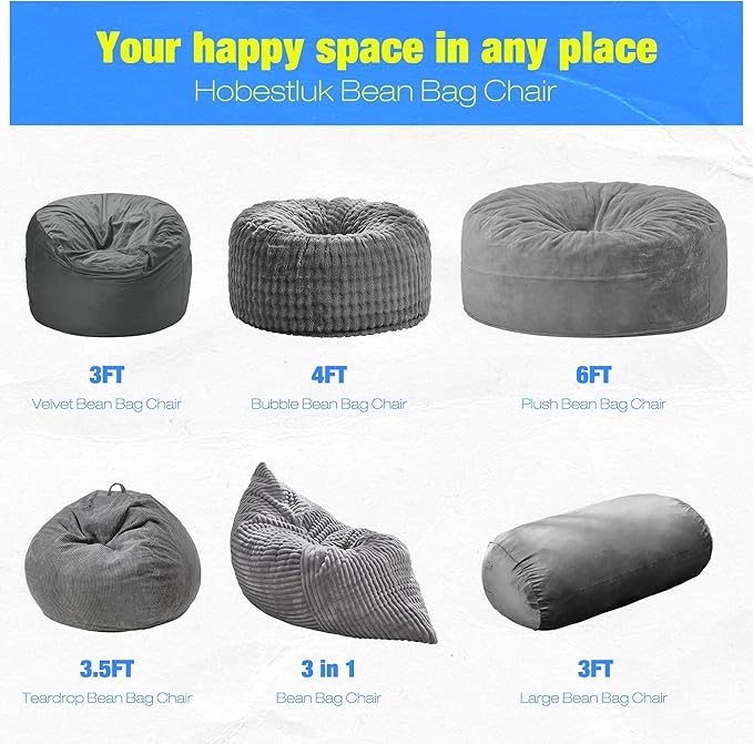 Hobestluk 3FT Bean Bag Chair Large Beanbag with Removable Cover Adult Bean Ba...