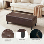 Asense 45" Storage Ottoman Bench,Faux Leather Upholstered Ottoman with Legs,Tufted Ottoman with Safety Hinge,Storage Bench for Bedroom,Living Room,Entryway,Chocolate Brown