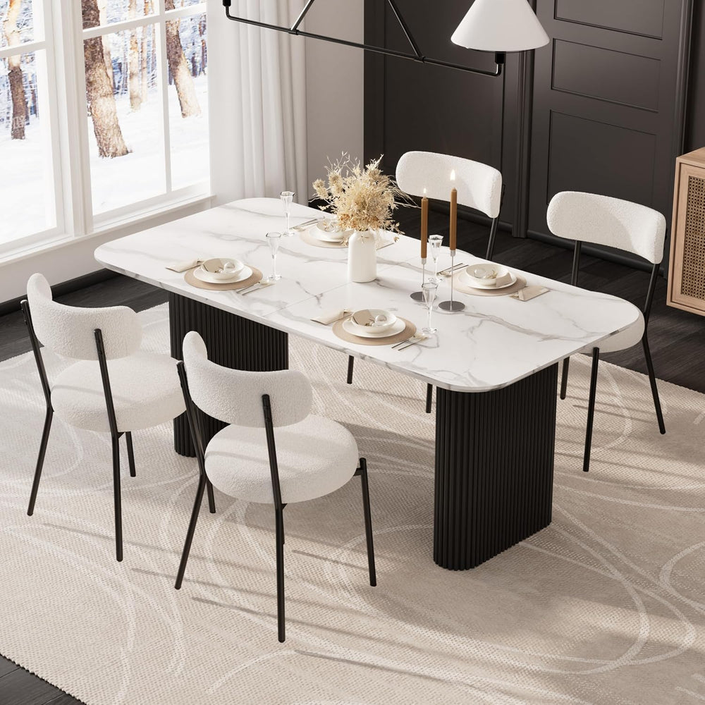RGZ Modern Oval Dining Table Set for 4,71" Faux Marble Kitchen Table wit...