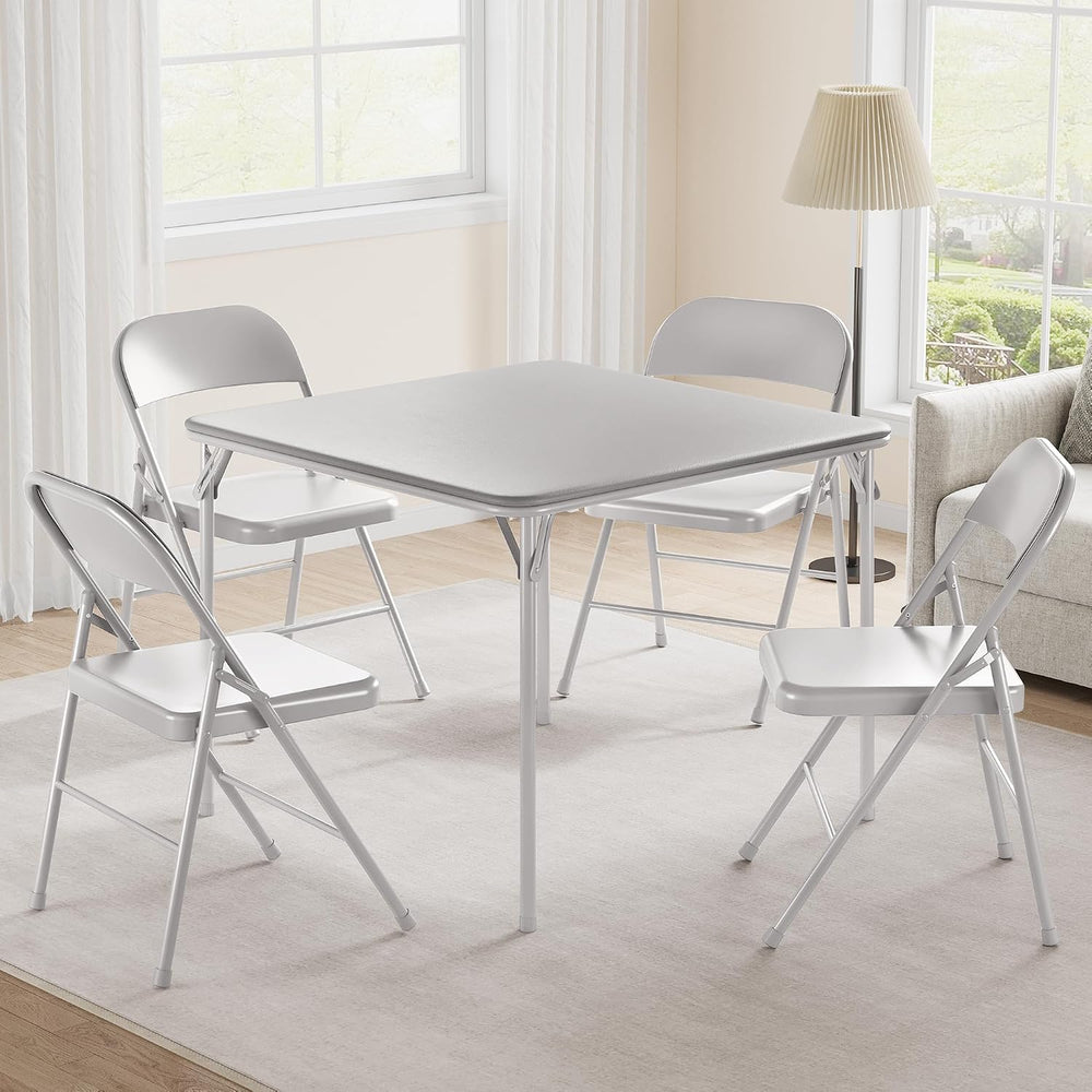 Folding Card Table, 34 Inch Square Folding Table, PU Padded Tabletop with Col...