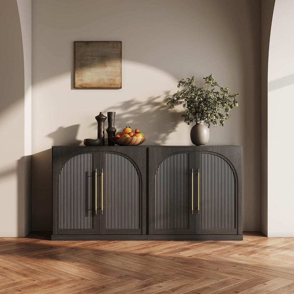 BELLEZE Jagger Bookcase with Fluted Wood Door, Set of 2 - Ebony